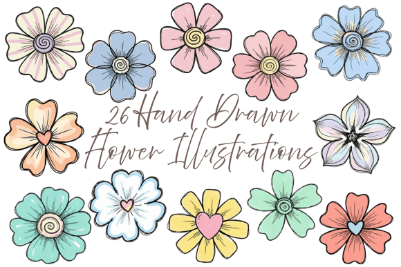 Download 26 Hand Drawn Pastel Flower Clipart - Flower clipart Collection