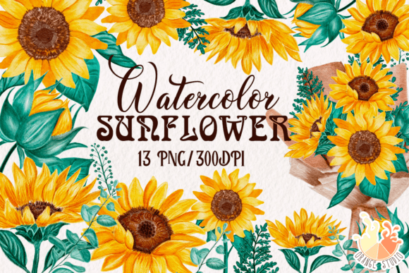 Download Watercolor Sunflower Clipart Set - Flower clipart Collection