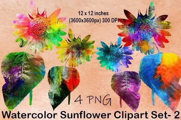 Download Watercolor Sunflower Clipart Set- 2 - Flower clipart Collection
