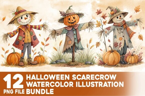 Download Halloween Scarecrow Watercolor Bundle - Scarecrow Collection