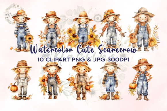 Download Watercolor Cute Scarecrow Clipart - Scarecrow Collection