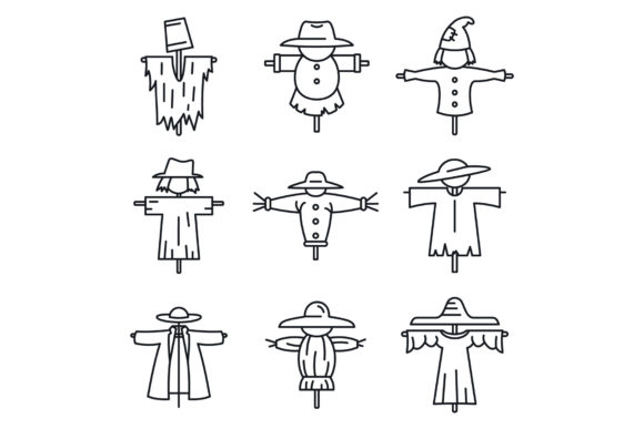Download Farm Scarecrow Icons Set, Outline Style - Scarecrow Collection