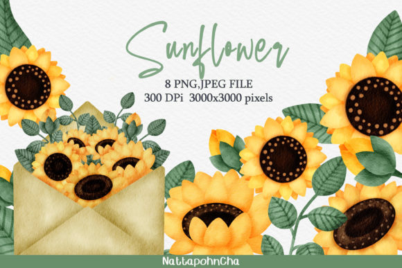 Download WATERCOLOR SUNFLOWER CLIPART SET - Flower clipart Collection