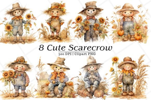 Download Cute Scarecrow Watercolor Clipart - Scarecrow Collection