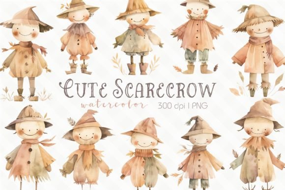 Download Cute Scarecrow Watercolor Clipart - Scarecrow Collection