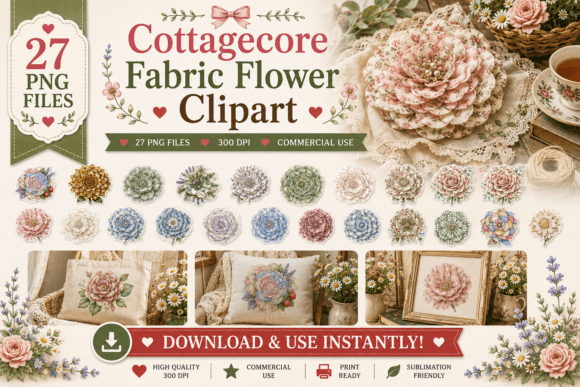 Download Cottagecore Fabric Flower Clipart - Flower clipart Collection