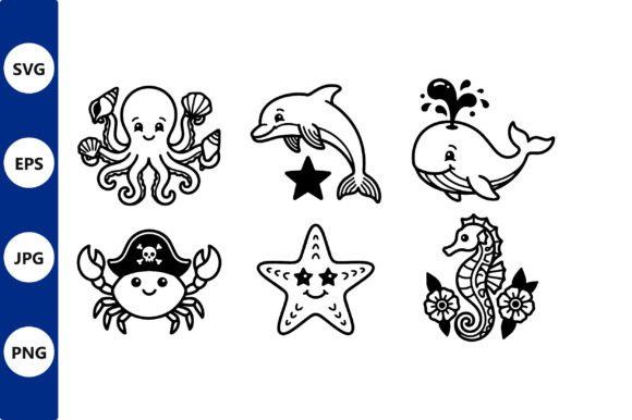 Download Cute Black and White Sea Animals Vector - Premium Bundle