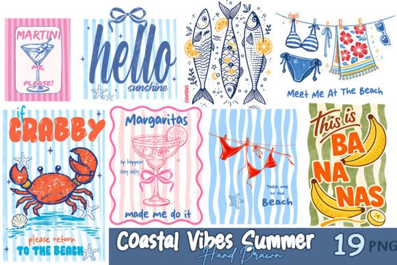 Download Coastal Vibes Summer Hand Drawn Bundle - Hand drawn Collection