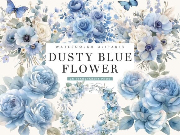 Download Dusty Blue Flower Clipart Bundle - Premium Resources