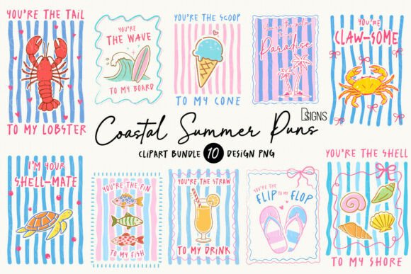 Download Coastal Summer Pun Hand Drawn Bundle PNG - Hand drawn Collection