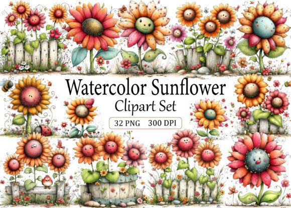 Download Watercolor Sunflower Clipart Set - Flower clipart Collection