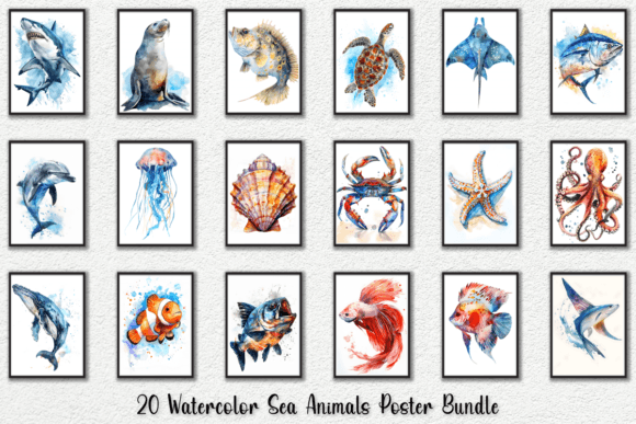 Download Watercolor Sea Animals Wall Art Posters - Sea animals Collection