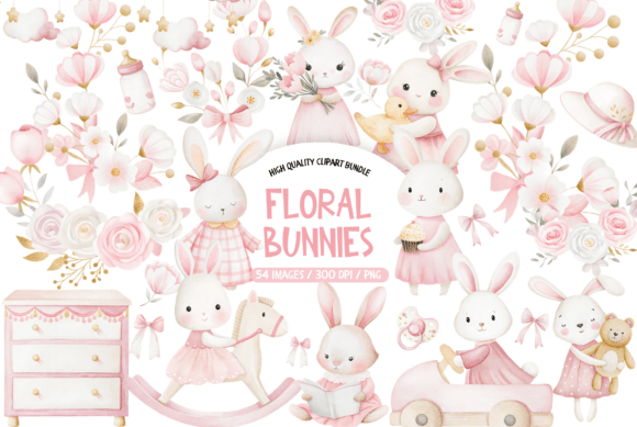 Download Floral Pink Bunny Clipart - Bunny clipart Collection