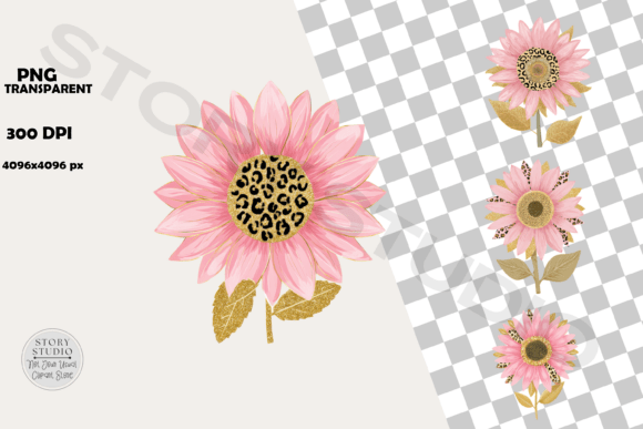 Download Pink Leopard Sunflower Clipart Set - Flower clipart Collection