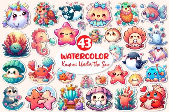 Download Kawaii Sea Animals Clipart, Sticker PNG - Sea animals Collection
