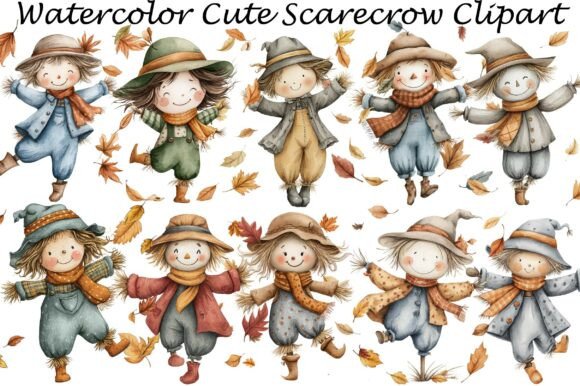 Download Watercolor Cute Scarecrow Clipart - Scarecrow Collection