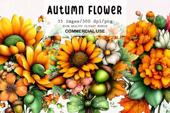 Download Whimsical Autumn Flower Clipart Bundle - Flower clipart Collection