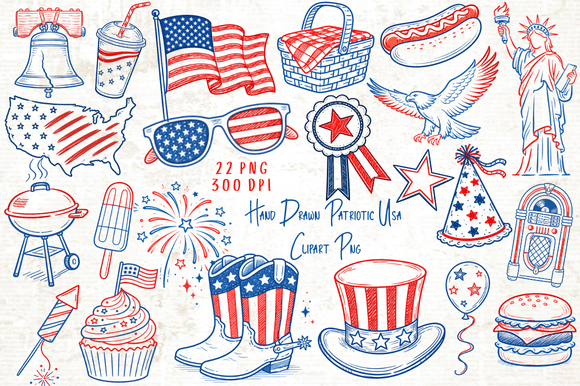 Download Hand Drawn Patriotic USA Clipart PNG - Hand drawn Collection