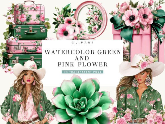 Download Watercolor Green and Pink Flower Clipart - Flower clipart Collection