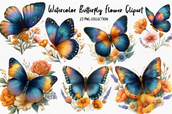 Download Watercolor Butterfly Flower Clipart - Flower clipart Collection