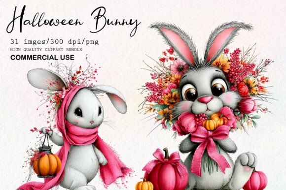 Download Pink Halloween Bunny Clipart Bundle - Bunny clipart Collection