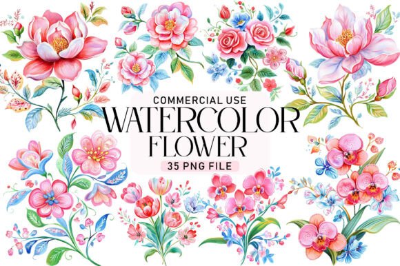 Download Watercolor Flower Clipart Bundle - Flower clipart Collection