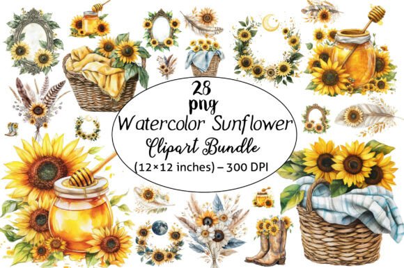 Download Watercolor Sunflower Clipart Bundle – - Flower clipart Collection