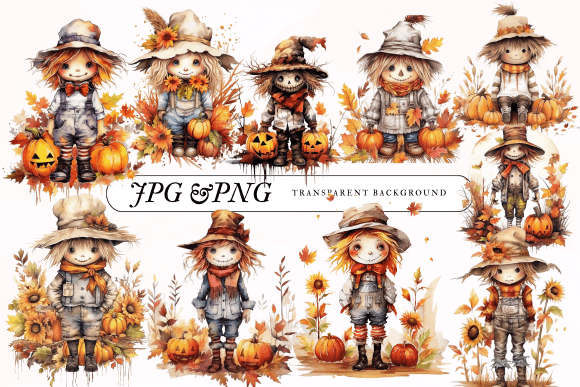 Download Cute Scarecrow Bundle Clip Art Halloween - Scarecrow Collection