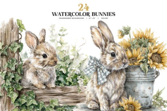 Download Watercolor Bunny Clipart PNG Set - Bunny clipart Collection