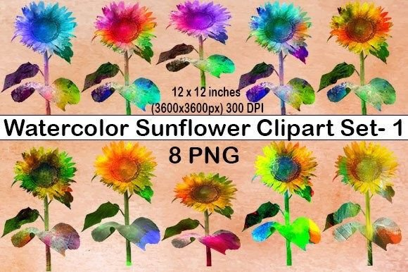 Download Watercolor Sunflower Clipart Set-1 - Flower clipart Collection
