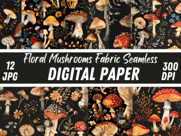 Download Floral Mushrooms Fabric Paper Background - Fabric paper Collection