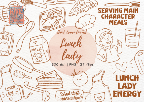 Download Lunch Lady Doodle Hand Drawn PNG Set - Hand drawn Collection