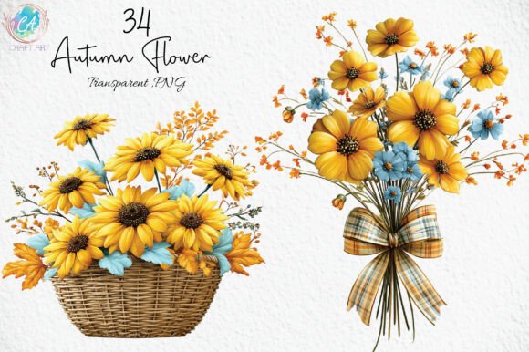 Download Whimsical Autumn Flower Clipart Bundle - Flower clipart Collection