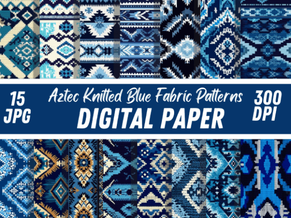 Download Aztec Knitted Blue Fabric Paper Patterns - Fabric paper Collection