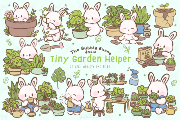 Download Kawaii Garden Bunny Clipart PNG Set - Bunny clipart Collection
