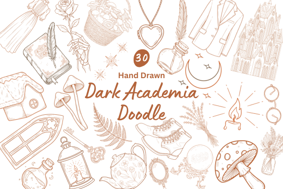 Download 30 Dark Academia Hand Drawn Doodles - Hand drawn Collection