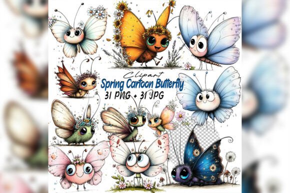 Download Whimsical Butterfly Flower Clipart Set - Flower clipart Collection
