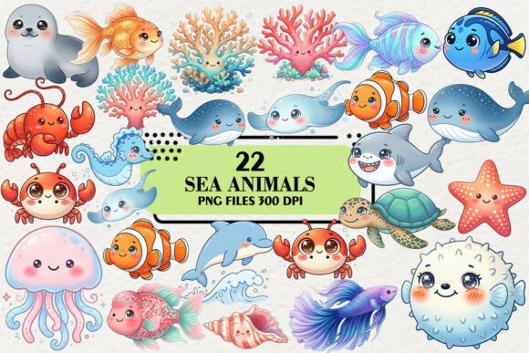 Download Kawaii Sea Animals Clipart Bundle - Sea animals Collection