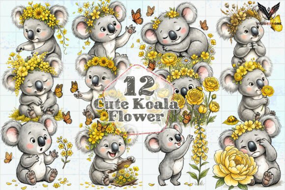 Download Cute Koala Flower Clipart PNG - Flower clipart Collection