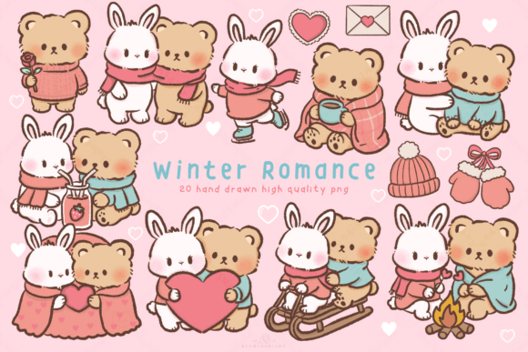 Download Winter Romance Kawaii Bear Bunny Clipart - Bunny clipart Collection