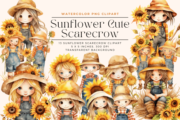 Download Watercolor Sunflower Cute Scarecrow - Scarecrow Collection