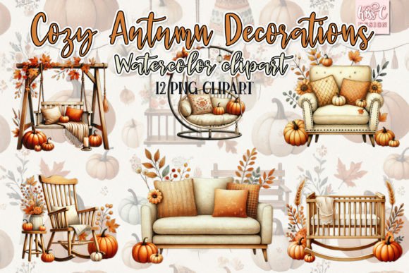 Download Cozy Autumn Decor Seasonal Clipart Set - Autumn decor Collection